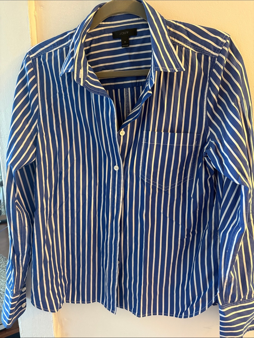 J. Crew Blue and White Vertical Stripe Dress Shirt